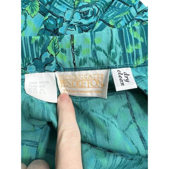 Sophisticated By Pendleton Pleated Blue Floral Plaid Sz 16 Women Cottagecore - Picture 4 of 6